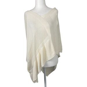 Anthropologie Asymmetrical Poncho Sweater Womens XS/S Ivory Beige V Neck Knit